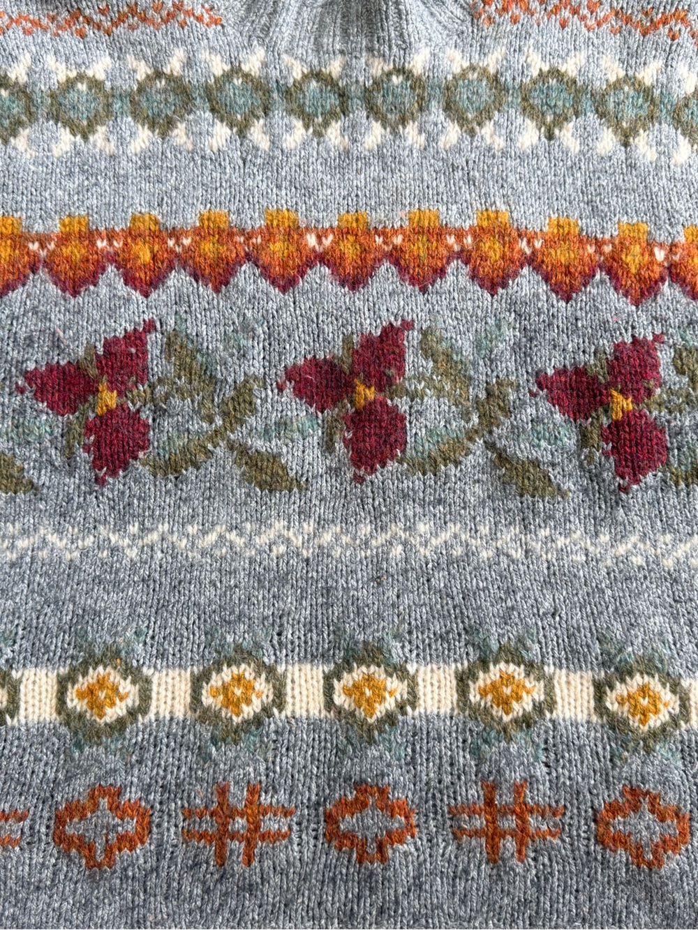 Vintage L.L.Bean Wool-blend Nordic Crew Neck Sweater Floral Fair Isle Pattern - Picture 3 of 7